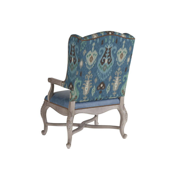 Blue Leather and Manufactured Wood Upholstered Armchair
