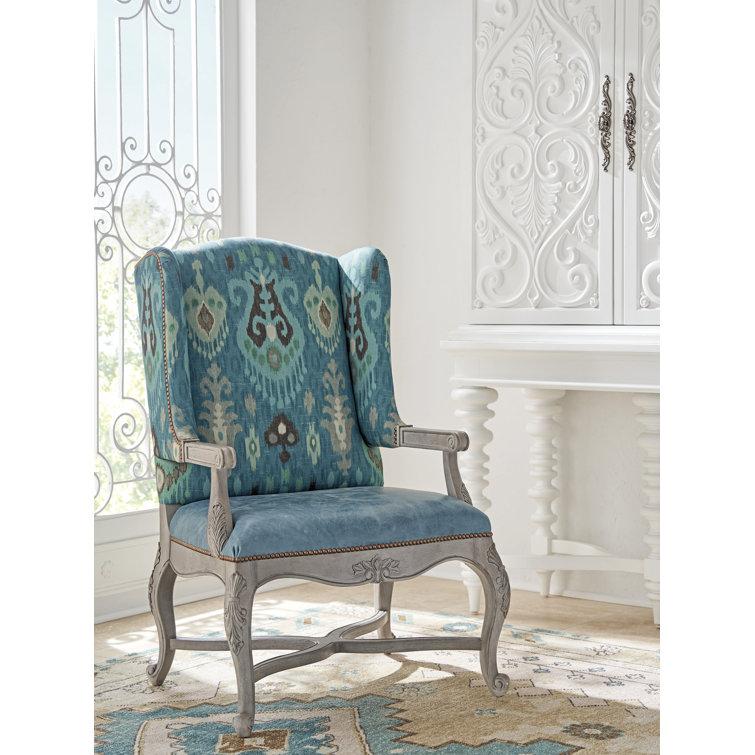 Blue Leather and Manufactured Wood Upholstered Armchair