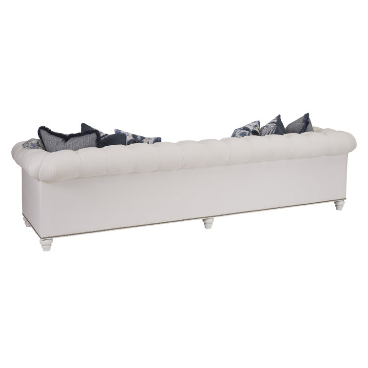 White Tufted Fabric Sofa with Down Fill Cushions and Nailhead Trim