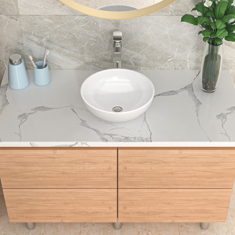 16 Inch White Ceramic Round Vessel Bathroom Sink