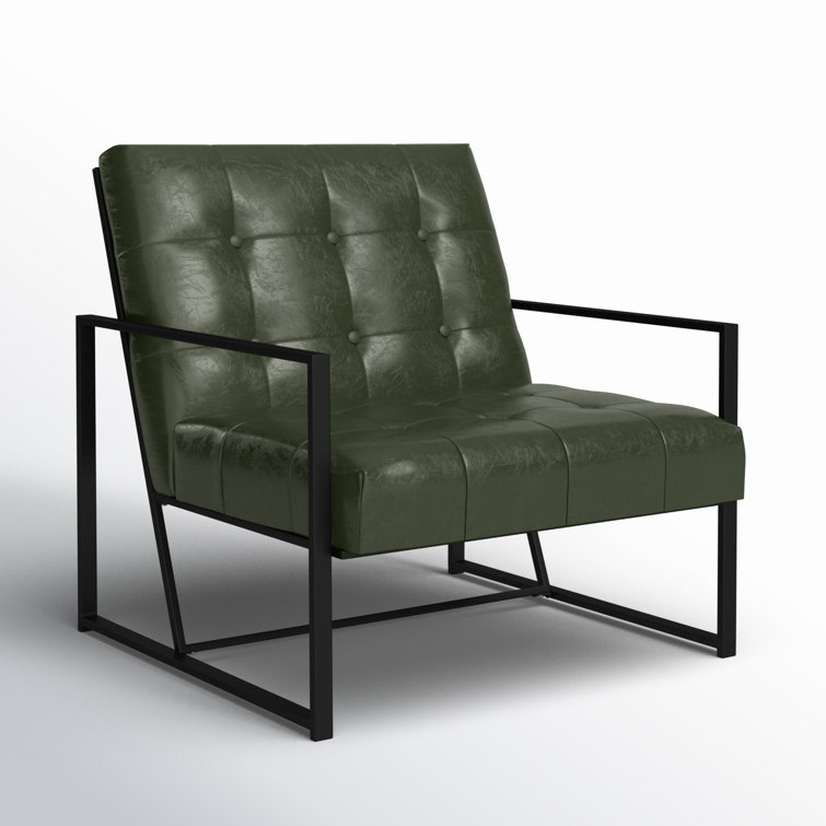 Hunter Green Faux Leather Button-Tufted Accent Chair with Metal Frame