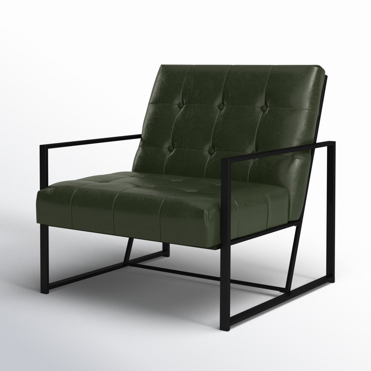 Hunter Green Faux Leather Button-Tufted Accent Chair with Metal Frame
