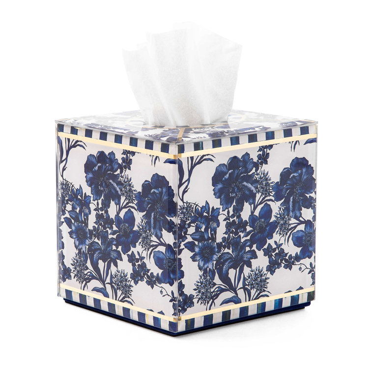 Royal Blue Floral Glass Boutique Tissue Box Cover