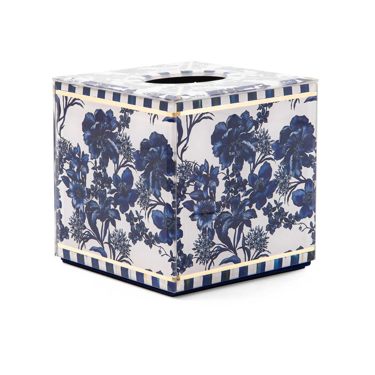 Royal Blue Floral Glass Boutique Tissue Box Cover