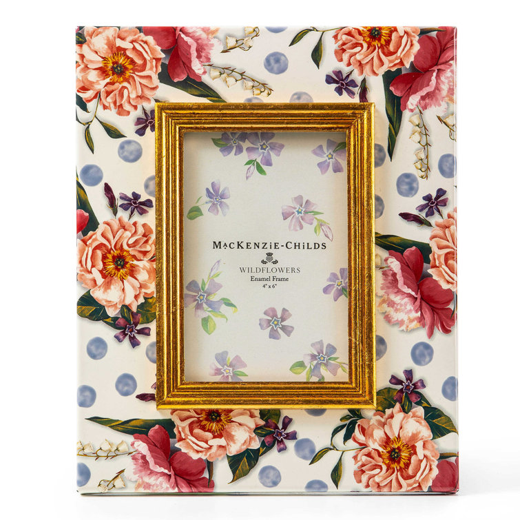 Gold Trim Floral Enamel 4" x 6" Tabletop Frame