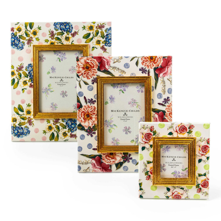 Gold Trim Floral Enamel 4" x 6" Tabletop Frame