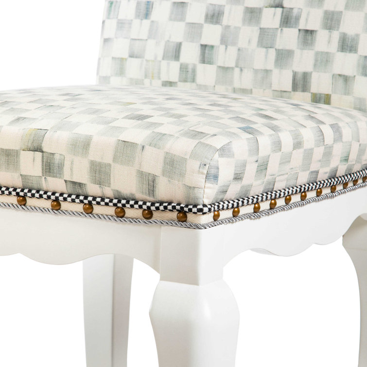 White and Gray Solid Wood Counter Stool with Upholstered Back