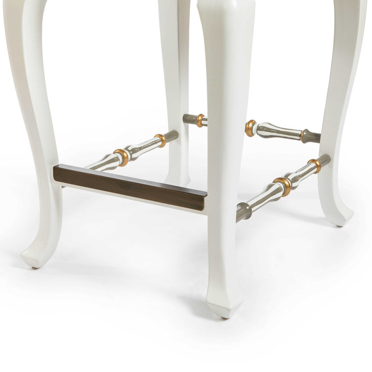 White and Gray Solid Wood Counter Stool with Upholstered Back