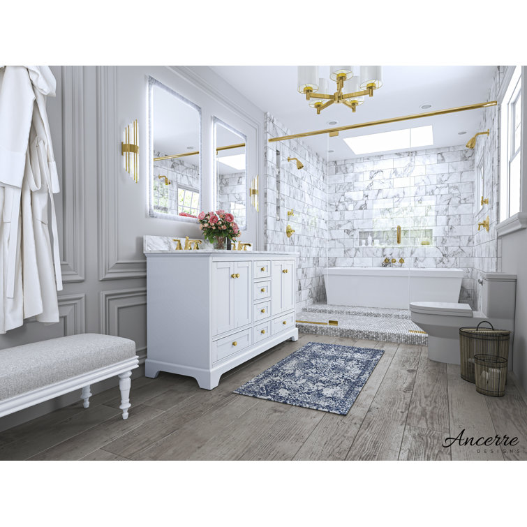 Audrey 60'' White Double Bathroom Vanity with Marble Top and Gold Hardware