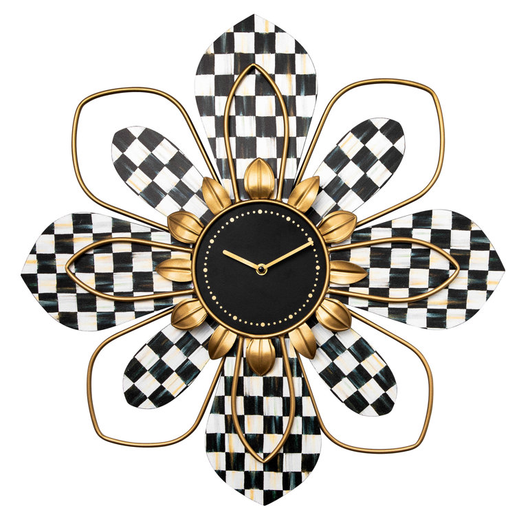 Gold and Checkered Petal Metal Novelty Wall Clock