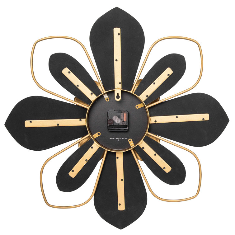 Gold and Checkered Petal Metal Novelty Wall Clock