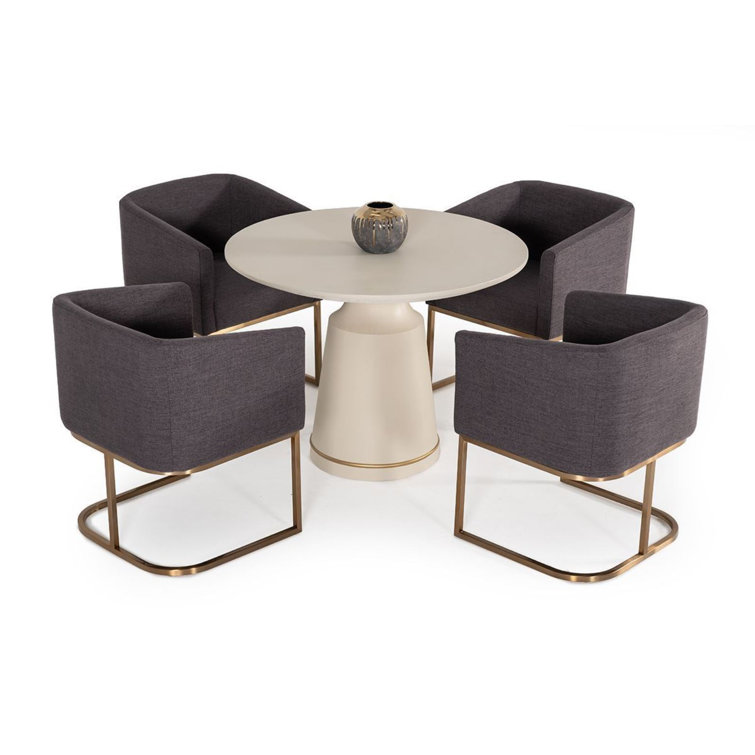 Elegant Grey Fabric Upholstered Dining Chair with Antique Brass Accents