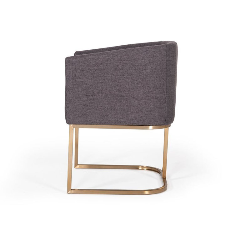Elegant Grey Fabric Upholstered Dining Chair with Antique Brass Accents