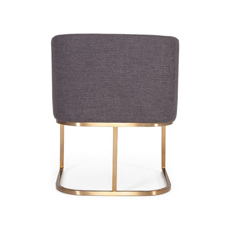 Elegant Grey Fabric Upholstered Dining Chair with Antique Brass Accents