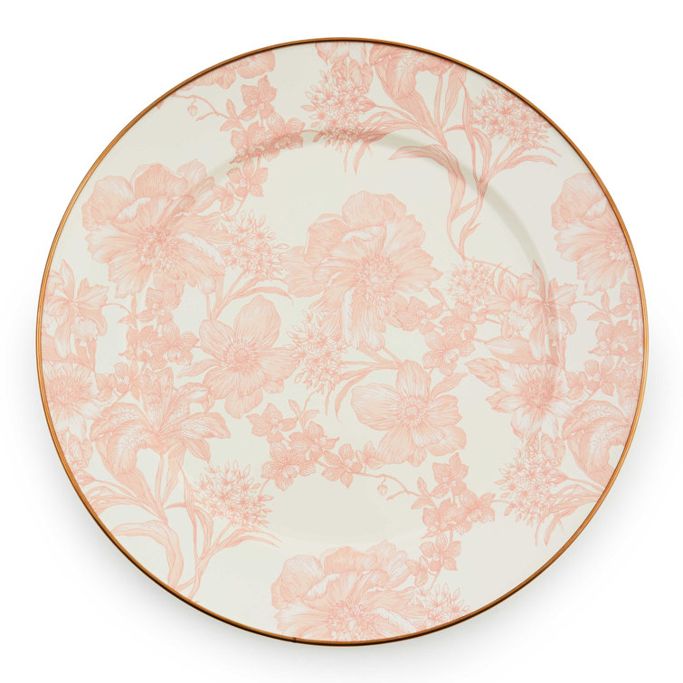 Pink and White Hand-Painted Ceramic Charger Plate
