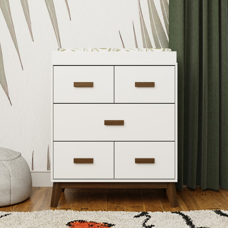 Scoot Mid-Century Modern White & Walnut 3-Drawer Changer Dresser