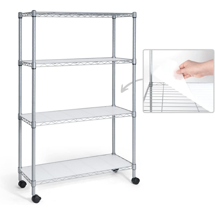 Silver 4-Tier Adjustable Metal Wire Shelving Unit with Wheels
