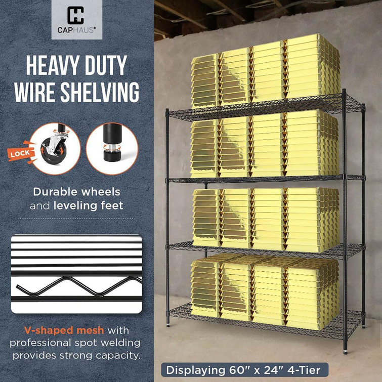 Black 5-Tier Adjustable Metal Wire Shelving Unit with Wheels