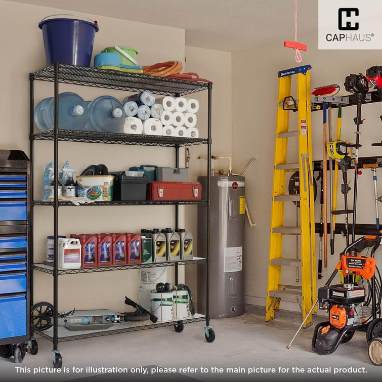 Black 5-Tier Adjustable Metal Wire Shelving Unit with Wheels