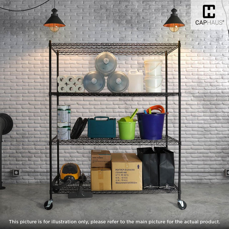Black 5-Tier Adjustable Metal Wire Shelving Unit with Wheels