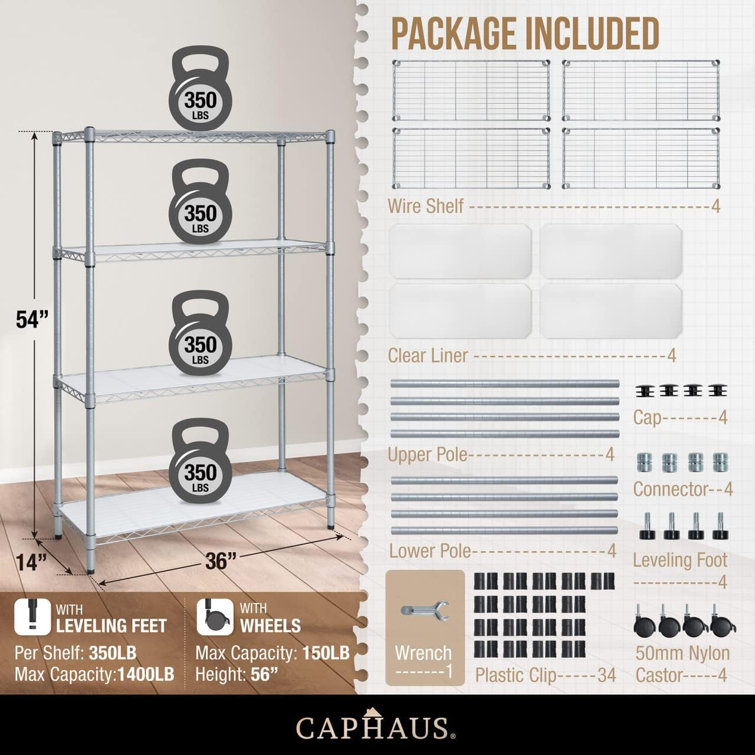 Silver 4-Tier Adjustable Metal Wire Shelving Unit with Wheels