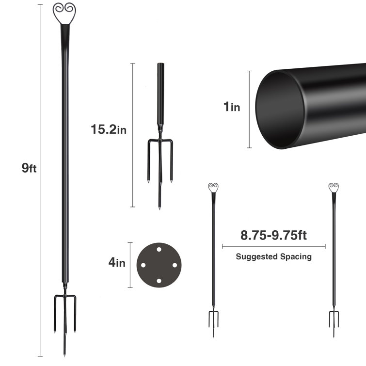 Solar Powered Black Iron LED Outdoor String Lights with Adjustable Poles