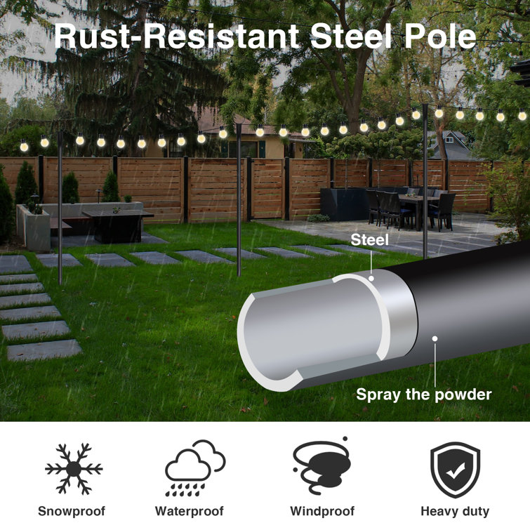 9-Foot Black Solar Powered Outdoor LED Globe String Lights