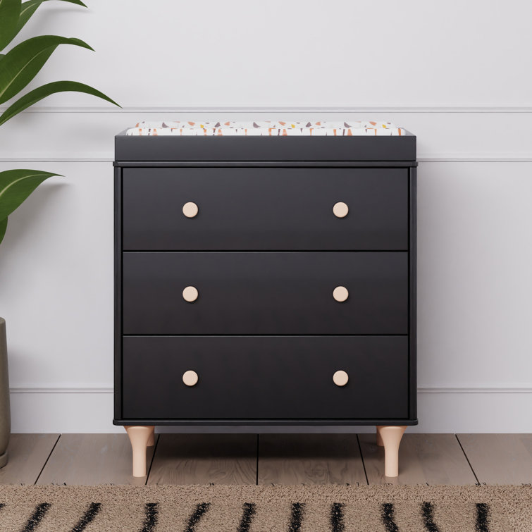 Black and Natural 3-Drawer Changer Dresser with Tray