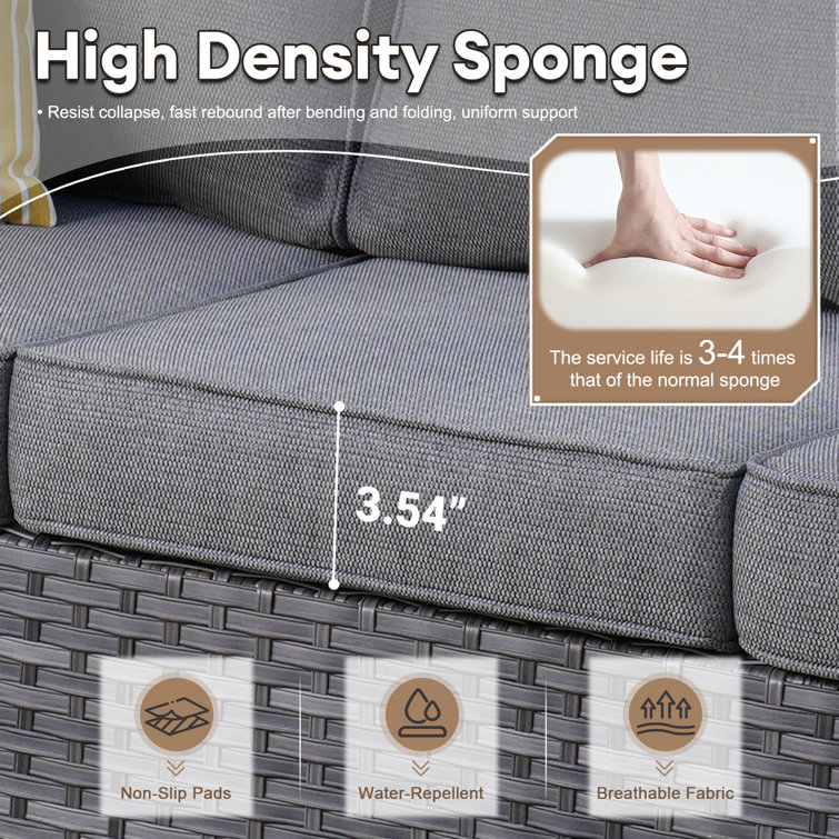 7-Person Gray Steel Frame Patio Sofa Set with Orange Cushions
