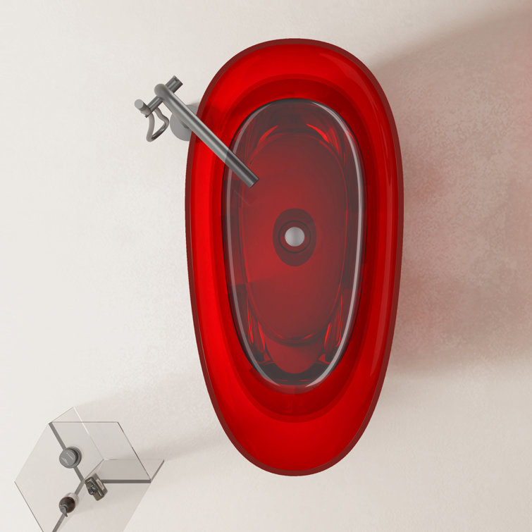 59" Pure Resin Red Freestanding Stone Resin Soaking Bathtub