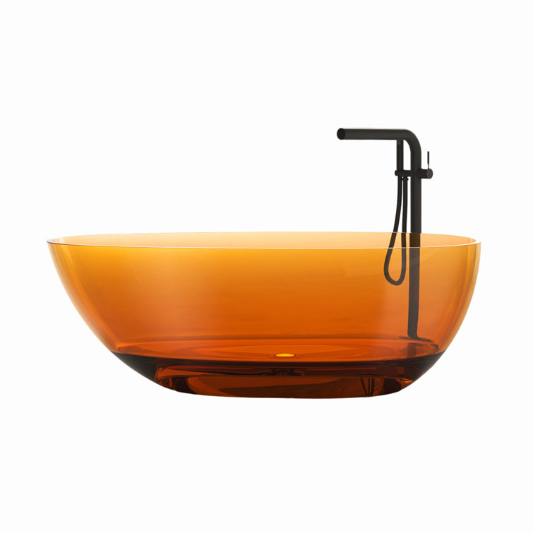 67" Amber Stone Resin Freestanding Soaking Bathtub with Chrome Drain