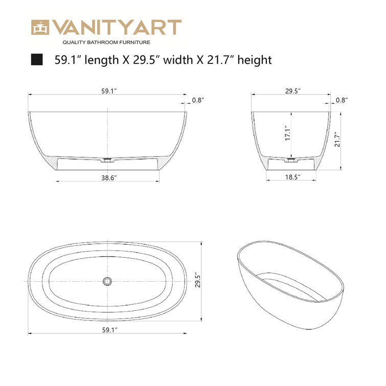 59" Pure Resin Red Freestanding Soaking Bathtub with Polished Chrome Drain