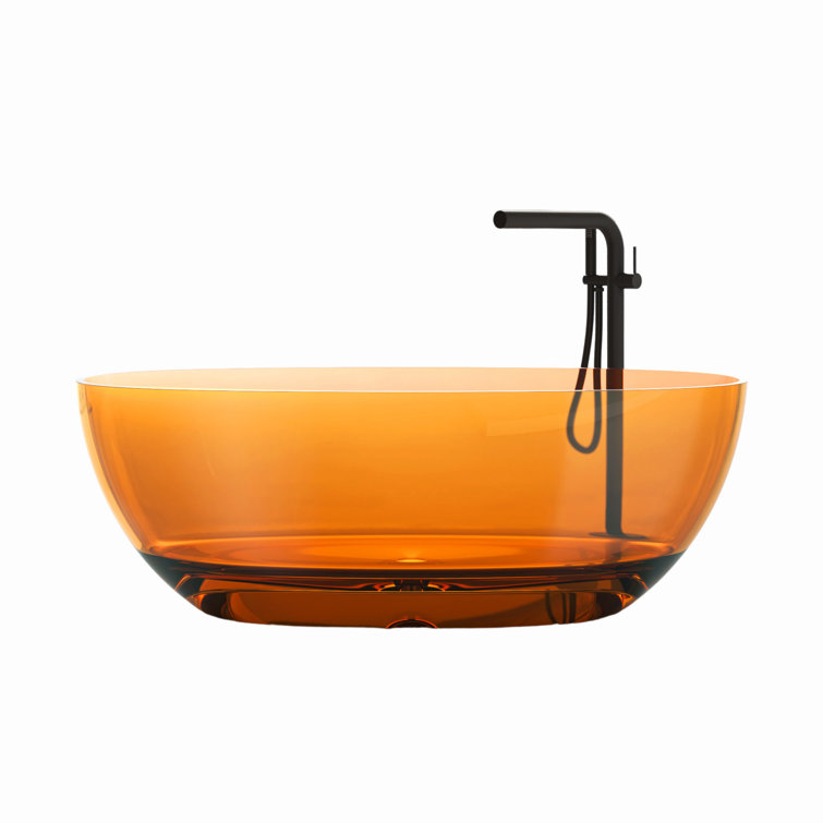 67'' Amber Transparent Resin Freestanding Soaking Bathtub with Chrome Drain