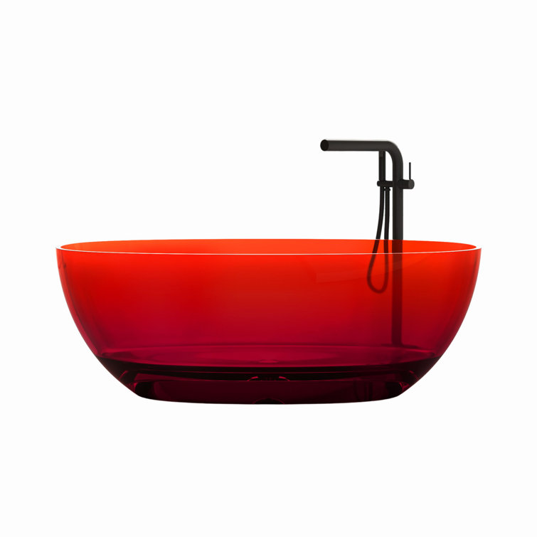 67" Pure Resin Red Freestanding Soaking Bathtub with Chrome Drain