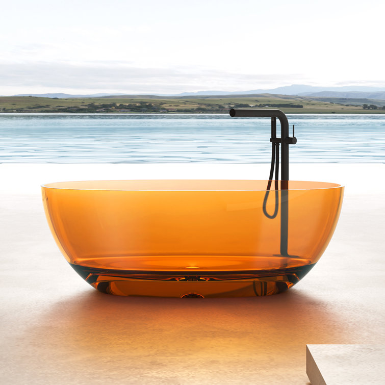 67'' Amber Transparent Resin Freestanding Soaking Bathtub with Chrome Drain