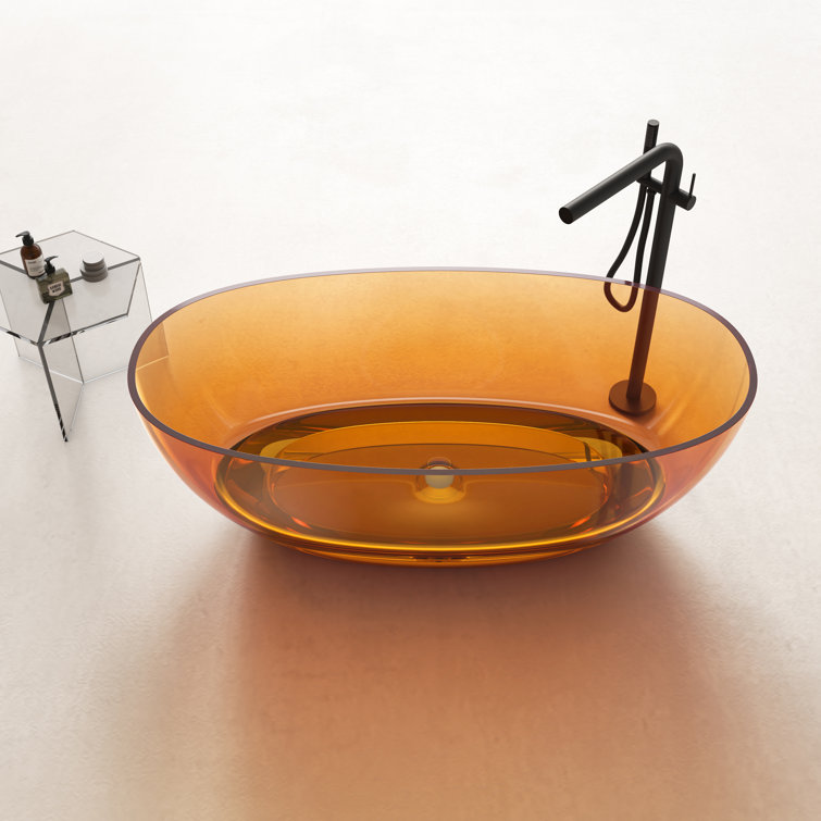 67'' Amber Transparent Resin Freestanding Soaking Bathtub with Chrome Drain