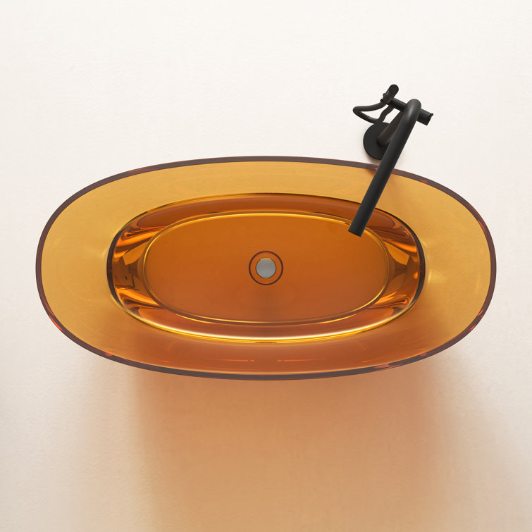 67'' Amber Transparent Resin Freestanding Soaking Bathtub with Chrome Drain