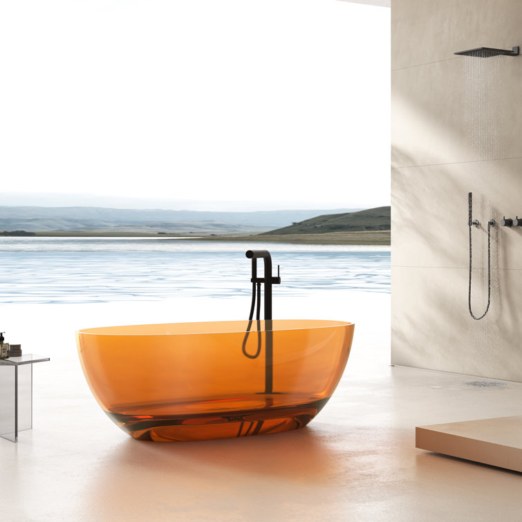 67'' Amber Transparent Resin Freestanding Soaking Bathtub with Chrome Drain