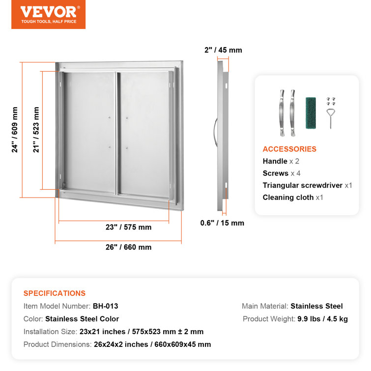 Stainless Steel Double Outdoor Kitchen Access Door 26" x 24"