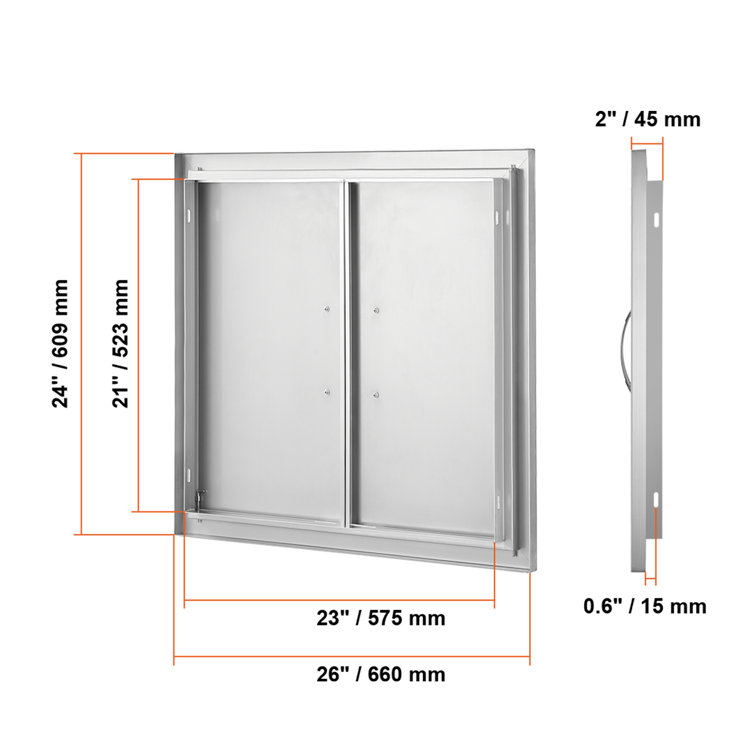 Stainless Steel Double Outdoor Kitchen Access Door 26" x 24"