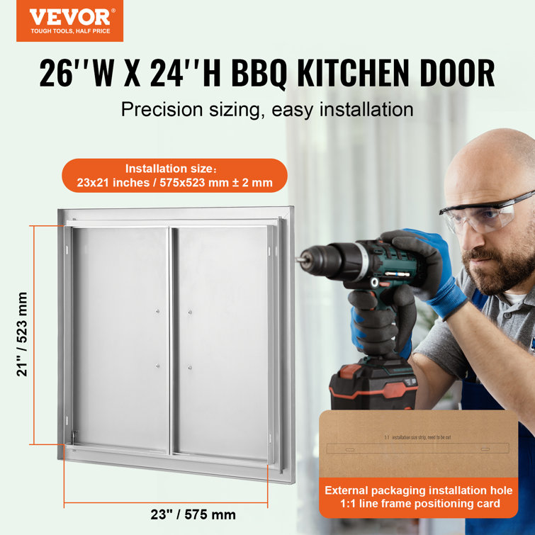 Stainless Steel Double Outdoor Kitchen Access Door 26" x 24"