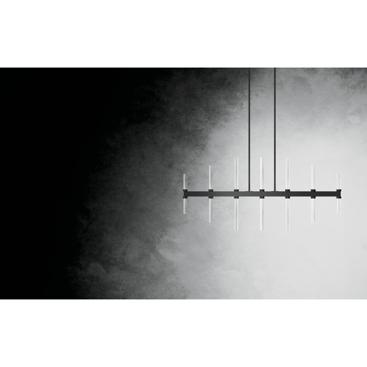 Black Crystal LED Linear Chandelier with Clear Optical Shade