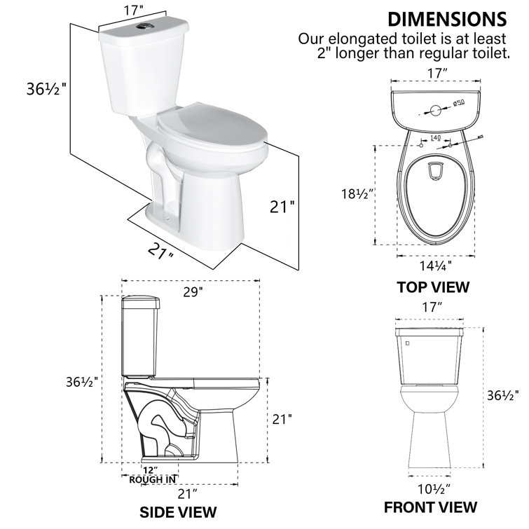 19 in. White Vitreous China Dual Flush Elongated Toilet
