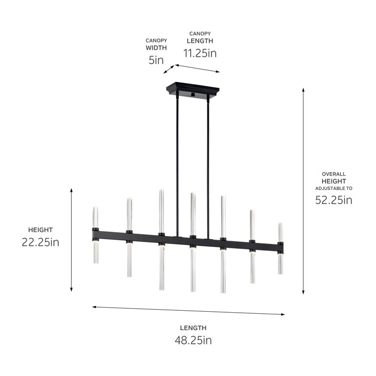 Black Crystal LED Linear Chandelier with Clear Optical Shade