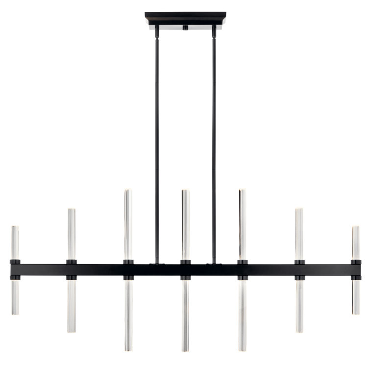 Black Crystal LED Linear Chandelier with Clear Optical Shade