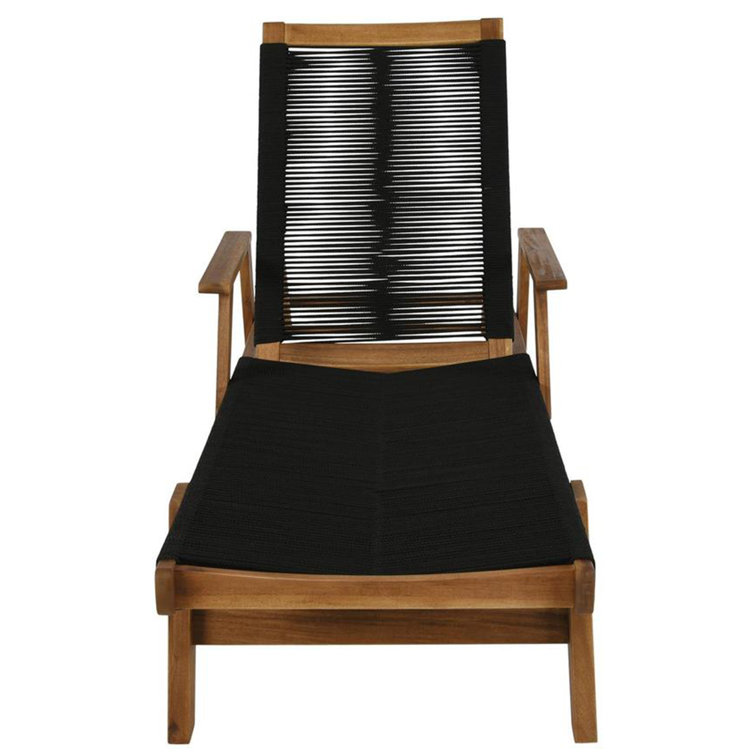 Laguna Honey-Hued Acacia Wood Outdoor Chaise Lounger with Black Rope