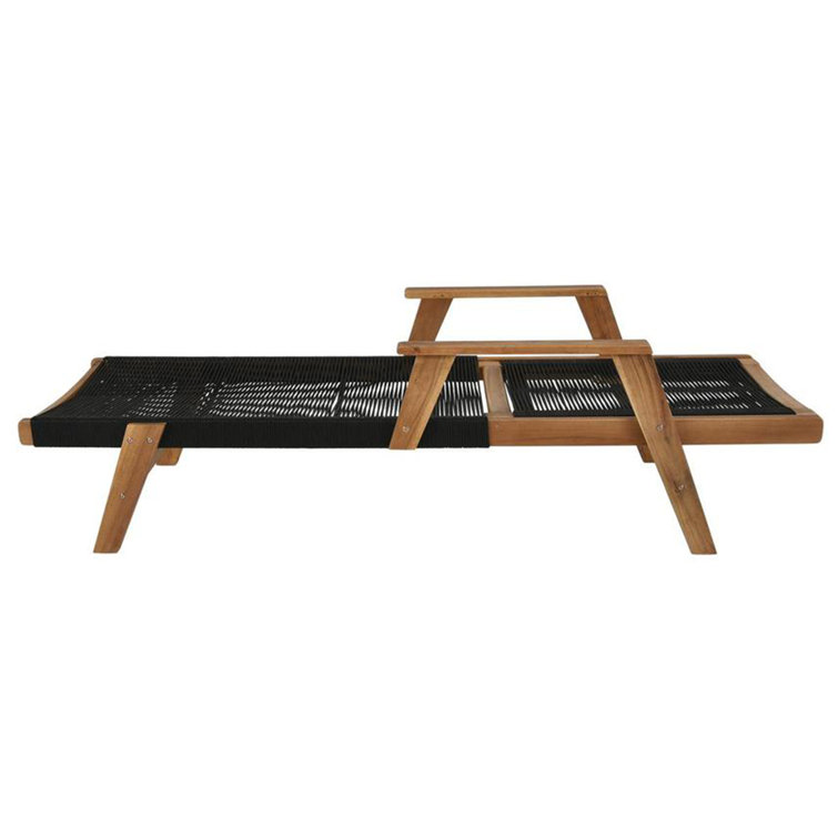Laguna Honey-Hued Acacia Wood Outdoor Chaise Lounger with Black Rope