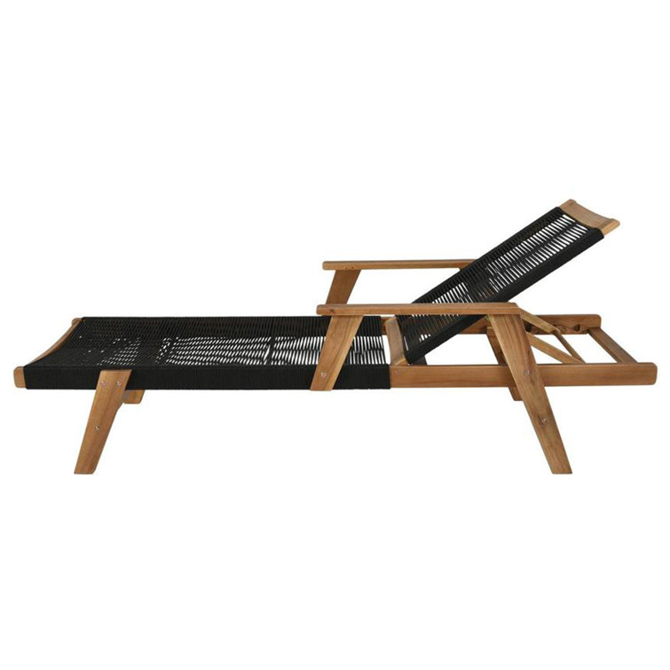 Laguna Honey-Hued Acacia Wood Outdoor Chaise Lounger with Black Rope