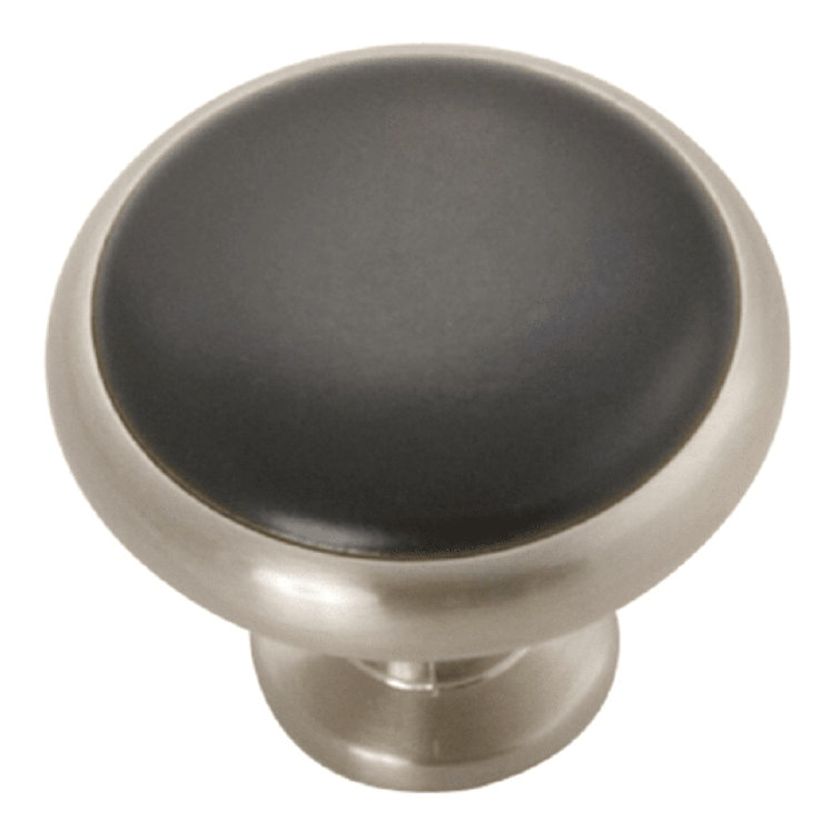 Satin Nickel and Black Round Cabinet Knob with Mounting Hardware