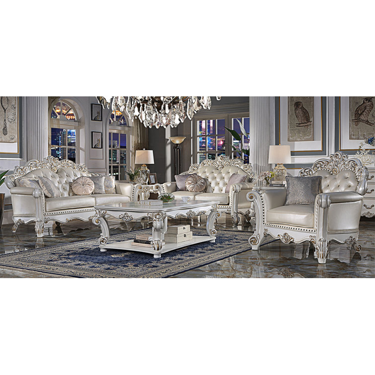Antique Pearl White Faux Leather Tufted Accent Chair